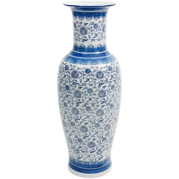 Red Lantern Oriental Furniture 36 in. Floral Blue and White