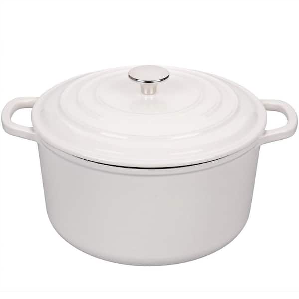 4.5 qt. Round Enameled Cast Iron Dutch Oven Pot White with Lid for Bread Baking Compatible All Cooktops