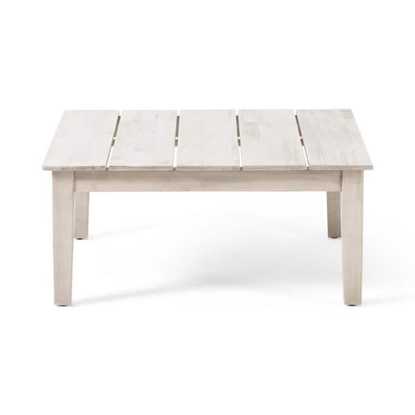 Zeus & Ruta Light Gray Square Acacia Wood Outdoor Coffee Table for Garden, Backyard and Poolside