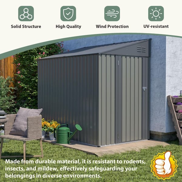 Thanaddo 4 ft. W x 7 ft. D Outdoor Olive Gray Metal Storage Lean
