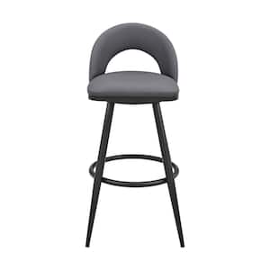 Lottech 38 in. Grey/Black Stainless Steel 30 in. Bar Stool with Faux Leather Seat