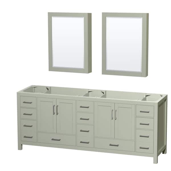 Wyndham Collection Sheffield 83 in. W x 21.5 in. D x 34.25 in. H Double Bath Vanity Cabinet without Top in Light Green with MC Mirrors