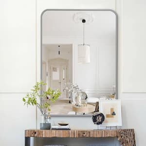 Silver 24 in. W x 36 in. H Rectangular Metal Framed Wall Mirror