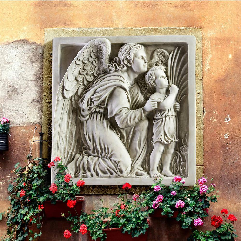 24" Antique Stone Resin Guiding Angel Wall Frieze