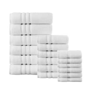 StyleWell Turkish Cotton White and Wheat Brown Stripe 18-Piece Fringe Bath Towel Set