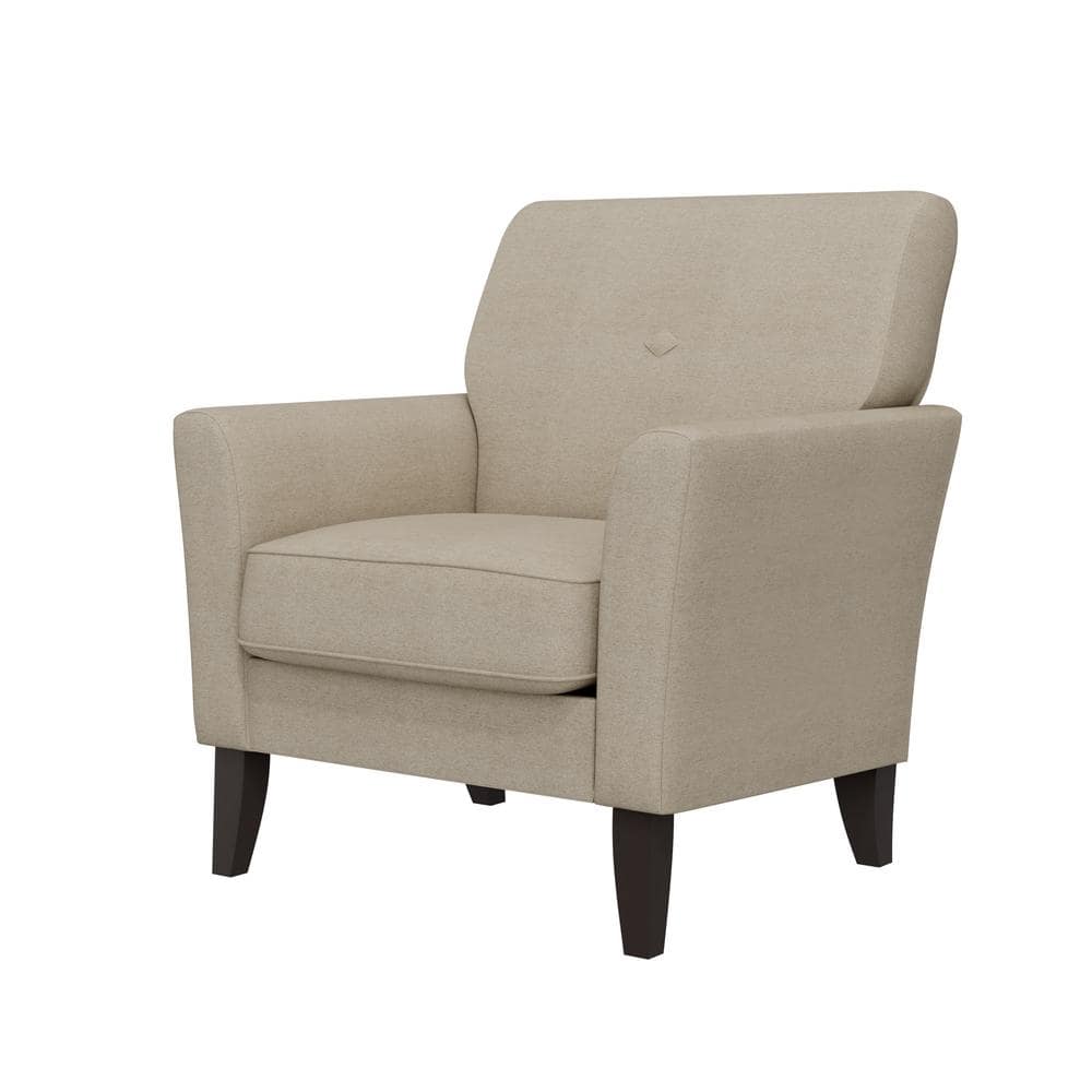 Beige Barrel Accent Chair with Dark Wood Legs
