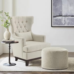 Davi Beige Textured Upholstery Tufted Back Wingback Chair