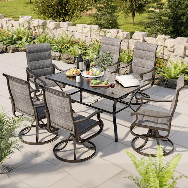 Poteban 6-Brown Huma Outdoor Dining Chair with Long Table