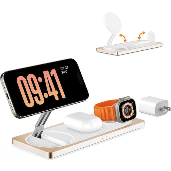 Elegant 3 in 1-Golden Wireless Charging Station Wireless Charger for iPhone Smart Watch and Airpods