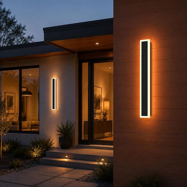 1-Light 24 in. Black Modern Integrated LED Outdoor Wall Light for Garden, Waterproof Porch Lantern Sconce