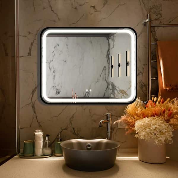 40 in. W x 32 in. H Rectangular Framed LED Anti-Fog Wall Bathroom Vanity Mirror with Waterproof, Dimmable Touch