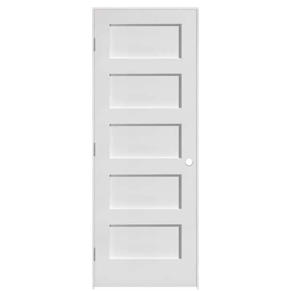 Masonite 24 in. x 80 in. 5 Panel MDF Series Right-Handed Solid Core White Primed Composite Single Prehung Interior Door