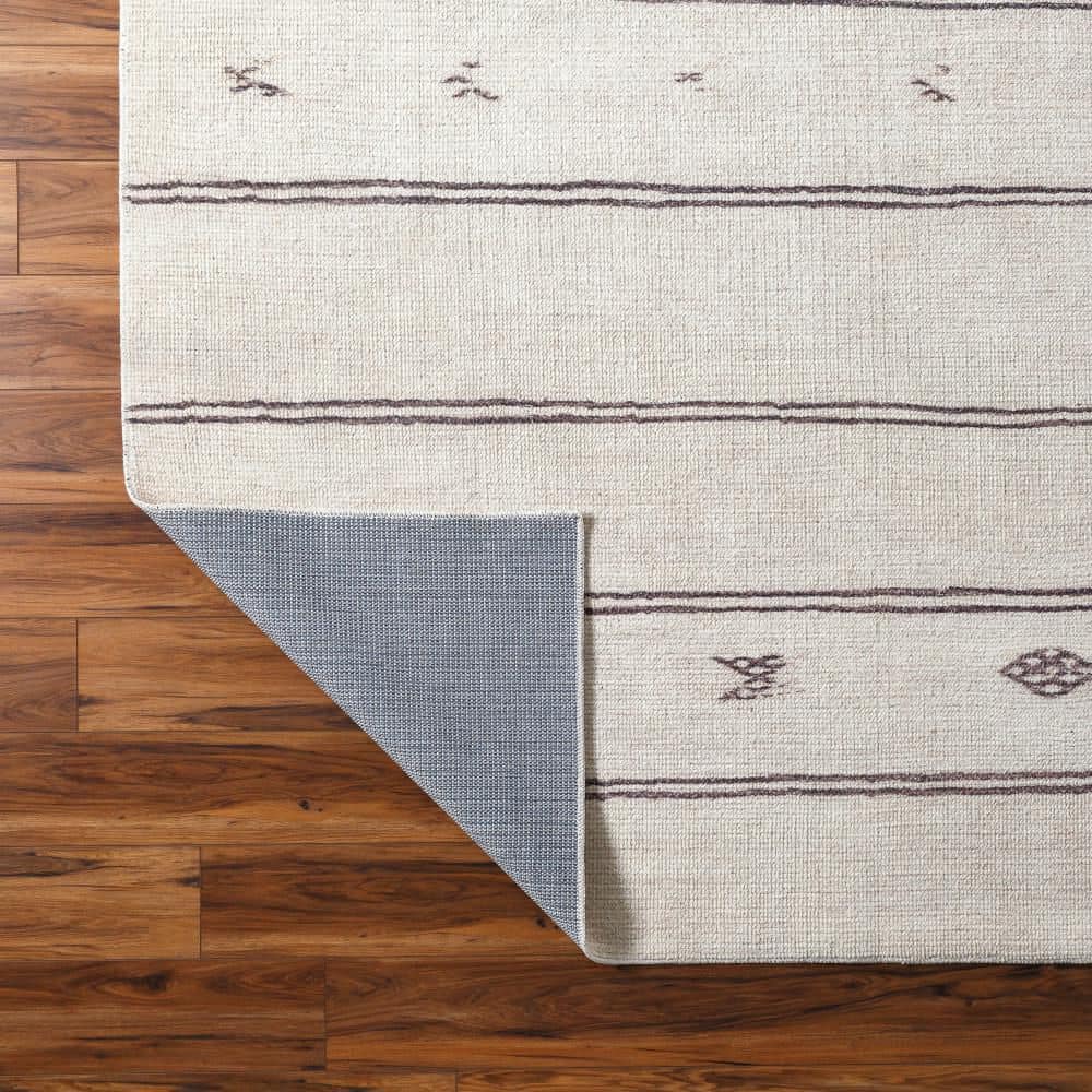 Ivory and Black Stripe Polyester Rectangular Area Rug 7'10" x 10'