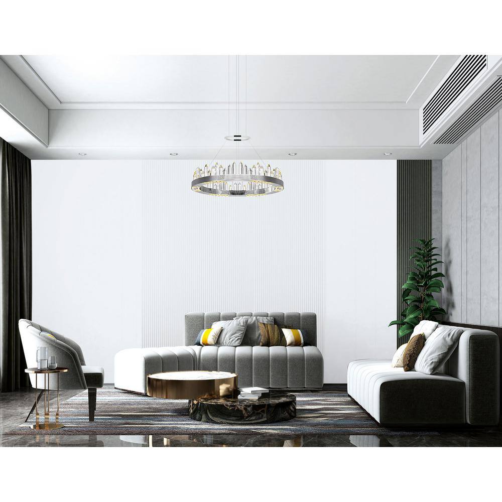 Agassiz 24'' Polished Nickel LED Chandelier with Crystal Towers