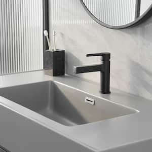 Single Handle Single Hole Modern Black Bathroom Faucet Drip-Free Vanity Sink Faucet in Black