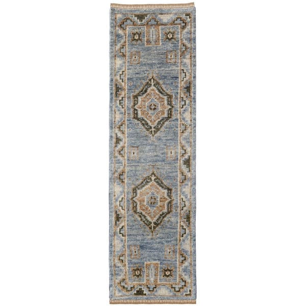 2 ft. x 12 ft. Ivory, Tan, Blue Oriental Runner Rug