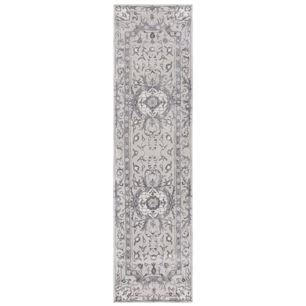 Savonnerie 3 ft. x 10 ft. Smoke Medallion Runner Rug