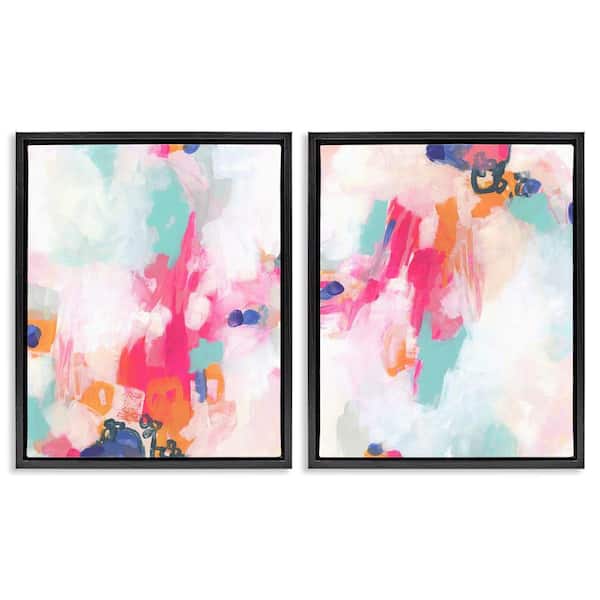 Pink & Pastel Splotches by June Erica Vess 2 Pieces Black Floater Frame Abstract Graphic Art Print 31 in. x 25 in.