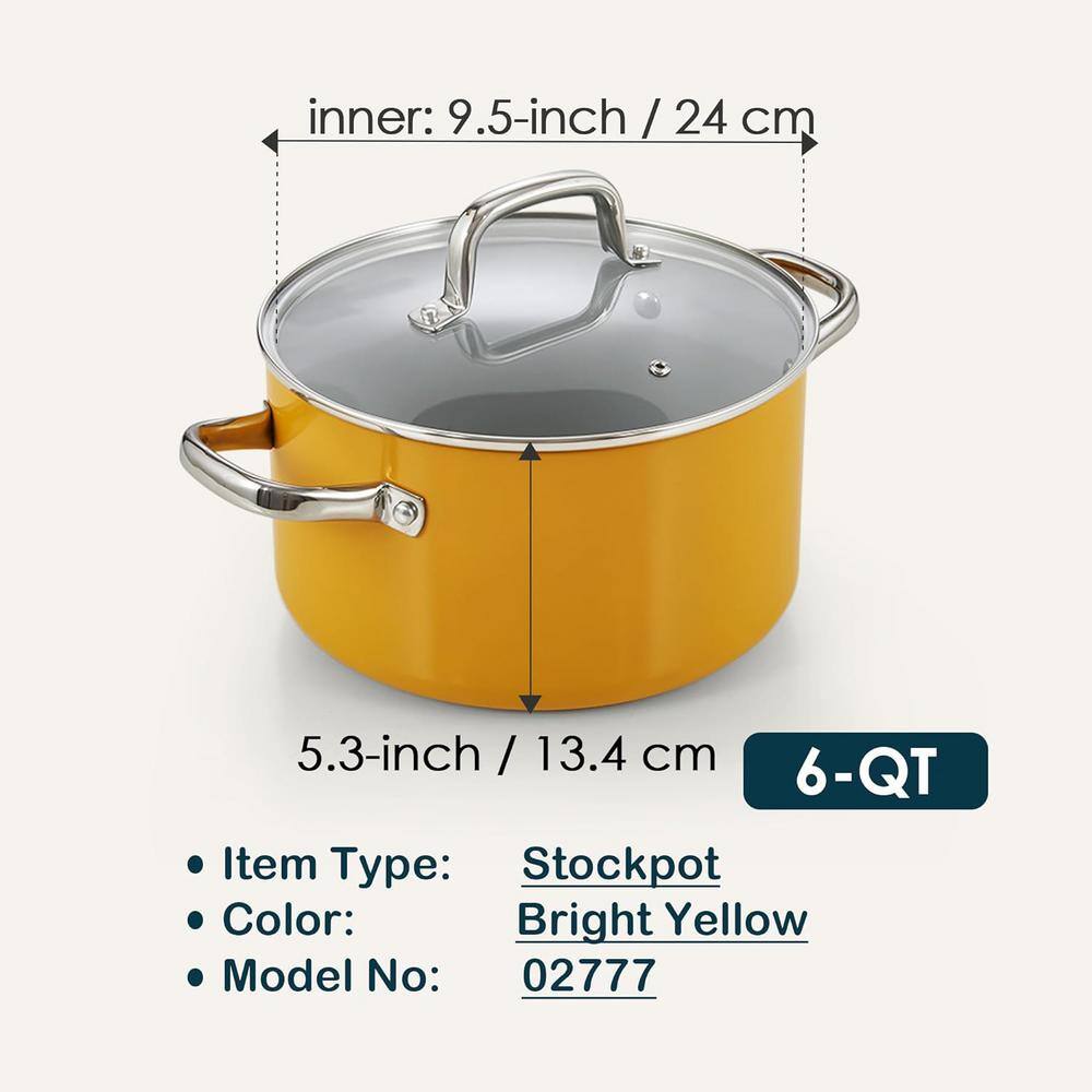 Yellow 6-Quart Aluminum Nonstick Stockpot with Glass Lid