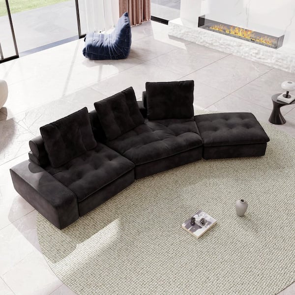 Magic Home Cabriole Miami 162 in. Square Arm Oversized 4-Seat Velvet Modular Cloud Sectional Sofa with Adjustable Backrest in Gray