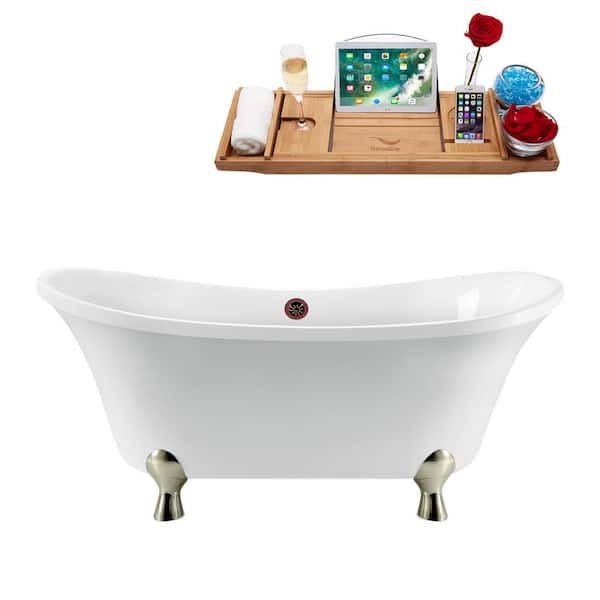 Streamline 60 in. Acrylic Clawfoot Non-Whirlpool Bathtub in Glossy White With Brushed Nickel Clawfeet,Matte Oil Rubbed Bronze Drain