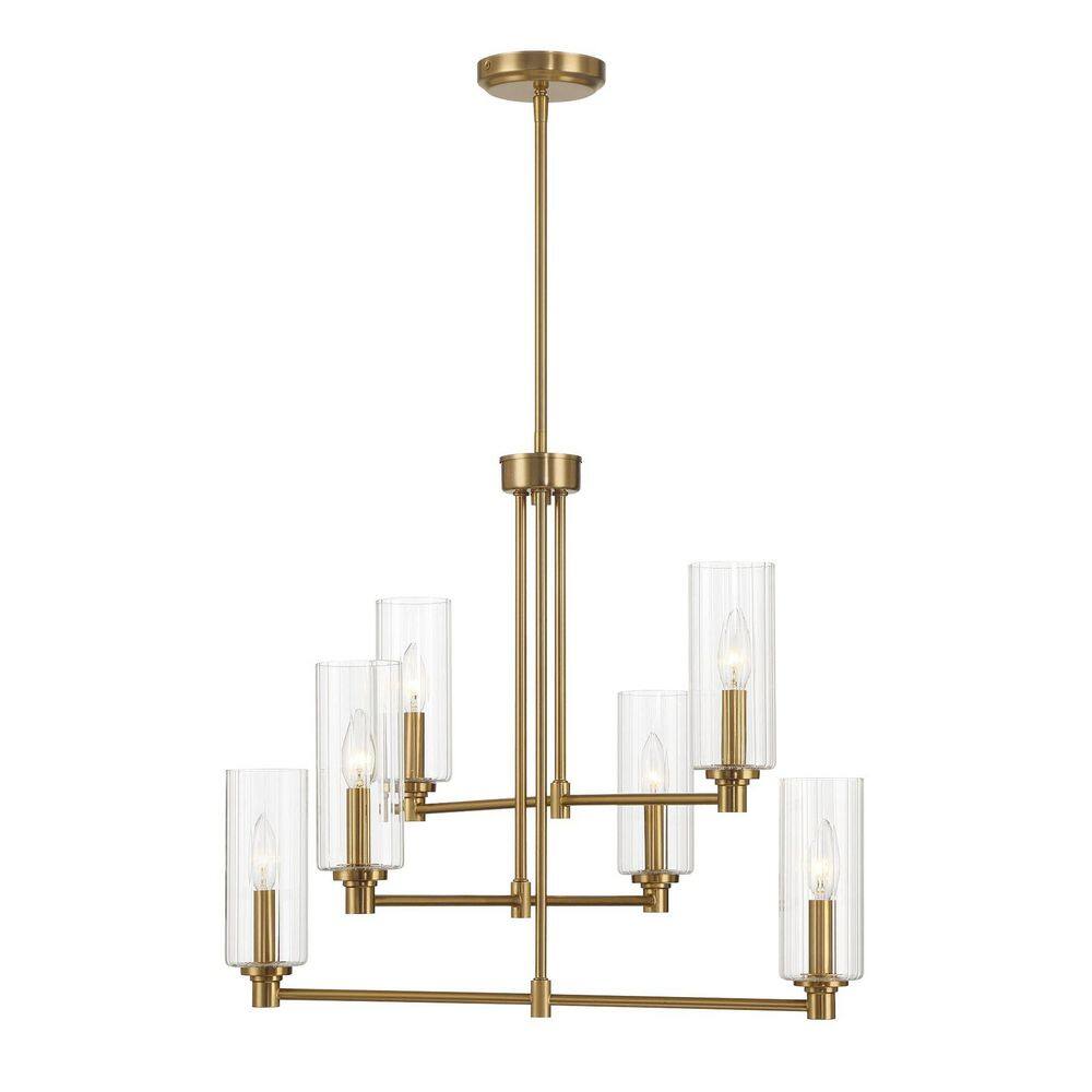 6 Light Gold Branch Candle Tubed Shape Chandelier for Living Room Bedroom Dining Room with No Bulb(s) Included price history on PriceWatchPro
