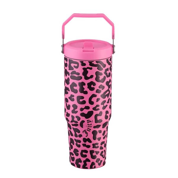 JUICY COUTURE Flip & Sip 30 oz. Hot Pink Leopard Stainless Steel
