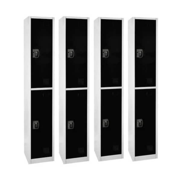AdirOffice 629-Series 72 in. H 2-Tier Steel Key Lock Storage Locker Free Standing Cabinets for Home, School, Gym, Black (4-Pack)