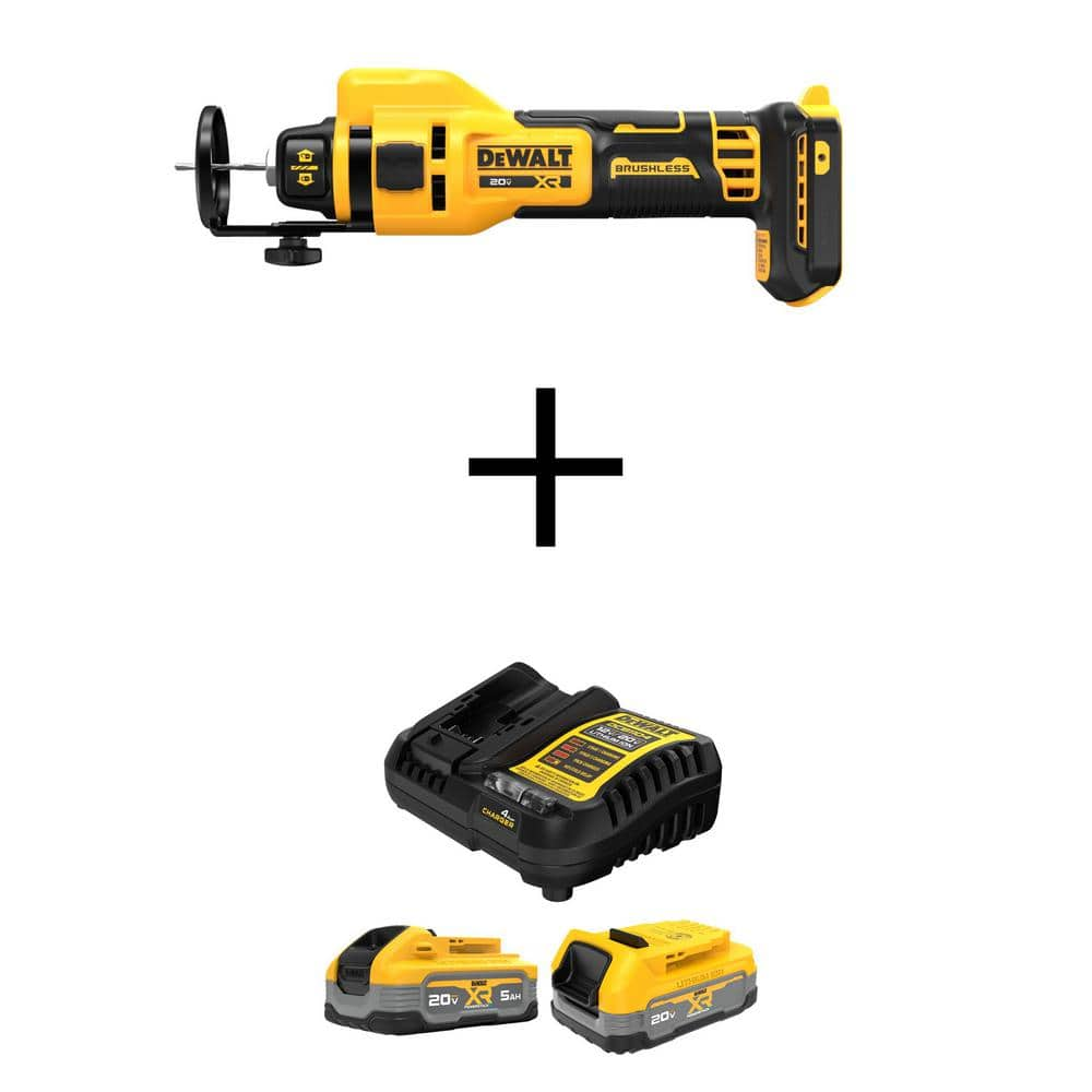 DEWALT XR 20V Lithium-Ion Cordless Rotary Drywall Cut-Out Tool with POWERSTACK 20V 5.0 Ah and 1.7 Ah Batteries and Charger