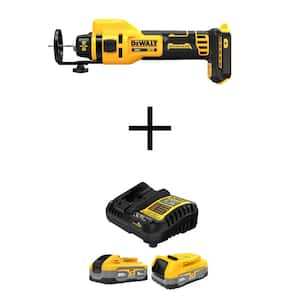 XR 20V Lithium-Ion Cordless Rotary Drywall Cut-Out Tool with POWERSTACK 20V 5.0 Ah and 1.7 Ah Batteries and Charger