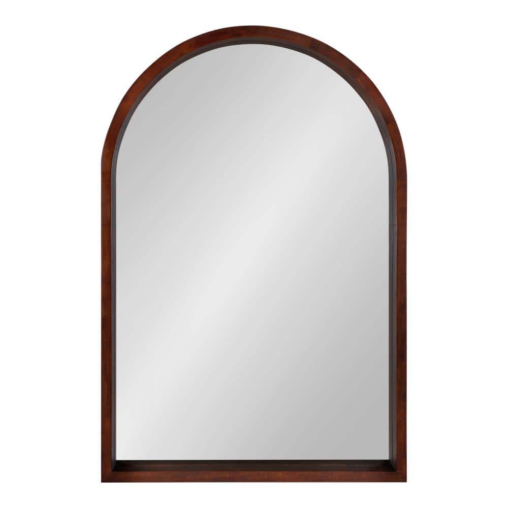 Walnut Brown Arched Wood Vanity Mirror