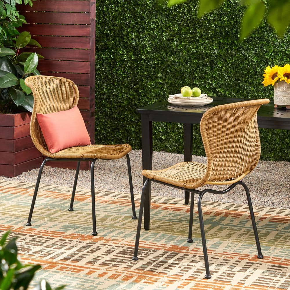 2-Piece Light Brown Faux Rattan Wicker Outdoor Dining Chairs price history on PriceWatchPro