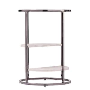 Bernadette 17 in. W High Gloss Black 24 in. L Round Glass End Table with Shelves 1-Piece