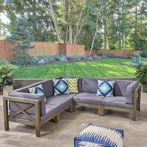 Hadlee Gray 5-Piece Wood Outdoor Sectional with Dark Gray Cushions