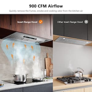 42 in. 900CFM Ducted Insert Range Hood in Stainless Steel with LED Light 4 Speed Gesture Sensing and Touch Control Panel