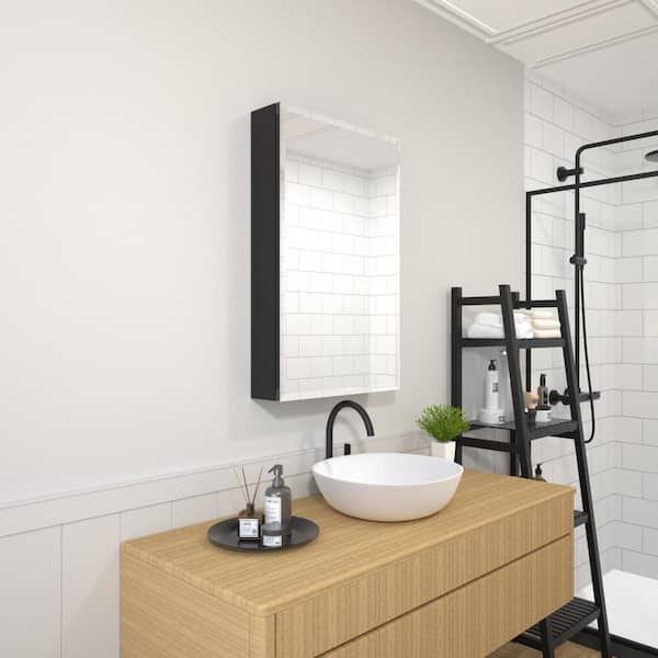 TaiMei 19 in. x 30 in. Frameless Recessed or Surface-Mount Beveled Single Mirror Bathroom Medicine Cabinet