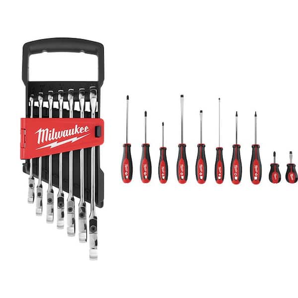 Milwaukee 144-Position Flex-Head Ratcheting Combination Wrench Set Metric with Screwdriver Set (17-Piece)