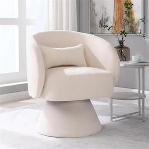 Modern Beige Linen Swivel Barrel Accent Arm Chair with 1-Pillow, (Set of 1)