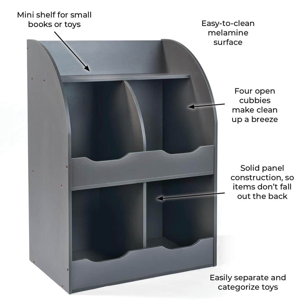 Charcoal MDF Kids Toy Storage Cubby with Bins and Shelf