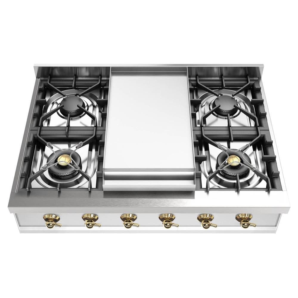 Nostalgie II 36 in. Built in Gas Rangetop with 6-Sealed Burners, Griddle in Stainless Steel