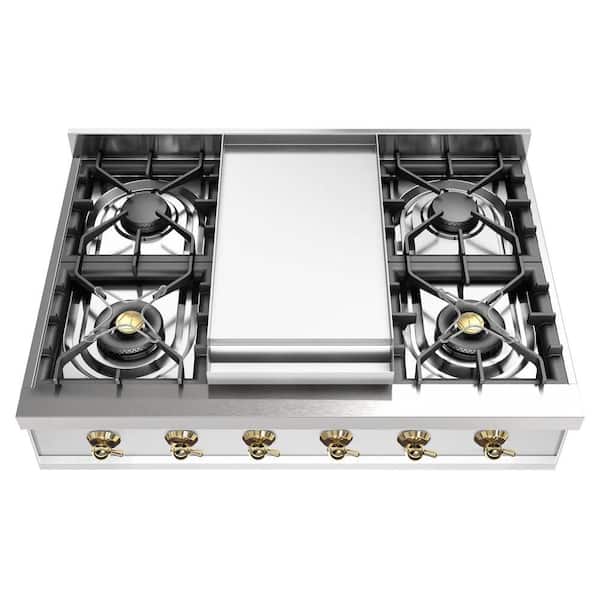 Nostalgie II 36 in. Built in Gas Rangetop with 6-Sealed Burners, Griddle in Stainless Steel