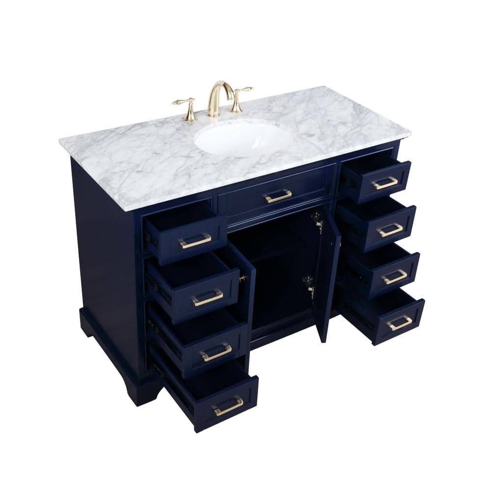 Elegant Blue Solid Wood and MDF Single Bathroom Vanity with Marble Top