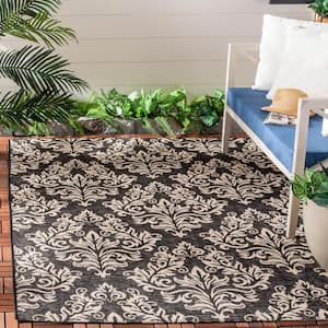 Courtyard Black/Cream Doormat 3 ft. x 5 ft. Floral Indoor/Outdoor Patio Area Rug