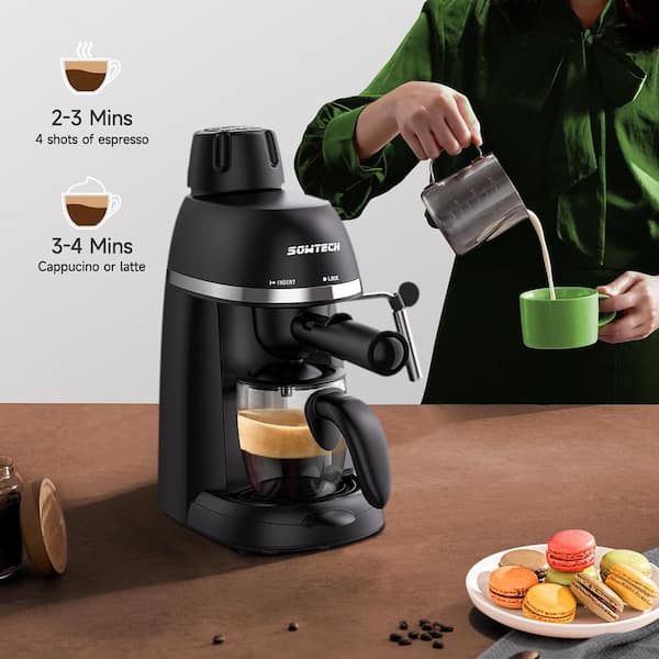 Espresso Machine, 3.5 Bar 4 Cup Steam Espresso Machine Cappuccino Maker  with Milk Frother, Black 