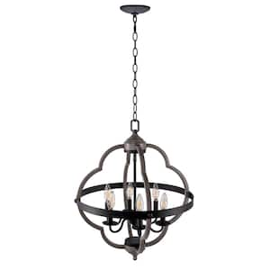 20 in. Matte Black 6-Light Farmhouse Modren Pendant Light with Barnwood Accents