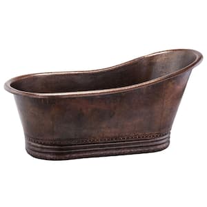 67 in. x 32 in. Hammered Copper Single Slipper Soaking Bathtub and Drain Package in Oil Rubbed Bronze