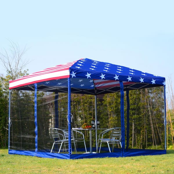 Outsunny 10 Ft X 10 Ft American Flag Pop Up Canopy Vendor Tent With Removeable Mesh Walls Easy Setup And Travel Bag Included 840 014