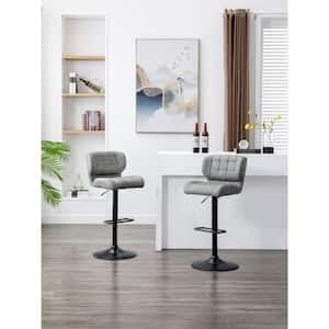 Harvey 26 in. Pewter Grey Mid-Back Metal Adjustable Bar Stool with Faux Leather Seat, 360° Swivel (Set of 2) Pewter Grey