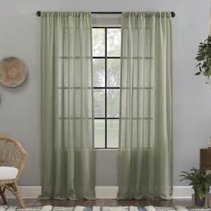 Cyon Crushed Texture Linen Blend 52 in. W x 63 in. L Sheer Rod Pocket Curtain Panel in Celadon Green