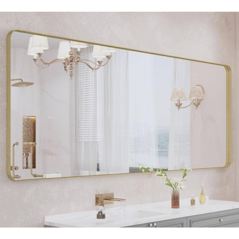 84 in. W x 32 in. H Large Rectangular Framed Wall Mounted Bathroom Vanity Mirror in Brushed Gold price history on PriceWatchPro